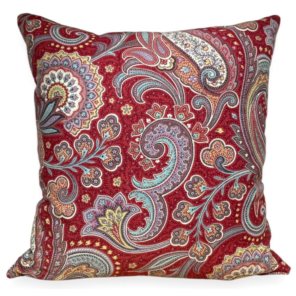 Lauren Ralph Lauren Red Multicolor Paisley Pillow Throw Cotton Luxury 19x19 New